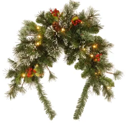 Clearance National Tree Company Pre-Lit Artificial Mailbox Swag Decoration, Green, Wintry Pine, Led Lights, Decorated With Frosted Branches, Berry Clusters, Pine Cones, Christmas Collection, 3 Feet