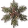 Outlet National Tree Company Pre-Lit Artificial Christmas Star Wreath, Green, Glittery Bristle Pine, White Lights, Decorated With Pine Cones, Frosted Branches, Christmas Collection, 14 Inches