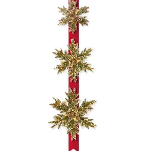 Best Sale National Tree Company Pre-Lit Artificial Christmas Hanging Snowflakes Door Decoration, Green, Glittery Bristle Pine, White Lights, Christmas Collection, 77 Inches