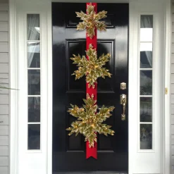 Best Sale National Tree Company Pre-Lit Artificial Christmas Hanging Snowflakes Door Decoration, Green, Glittery Bristle Pine, White Lights, Christmas Collection, 77 Inches