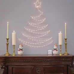 Outlet National Tree Company , Pre-Lit Artificial Silver Christmas Tree, Hanging Metal Wire Decoration, With Warm White Led Lights, Battery Powered, 37 In