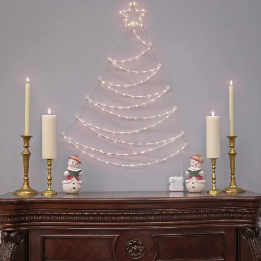 Outlet National Tree Company , Pre-Lit Artificial Silver Christmas Tree, Hanging Metal Wire Decoration, With Warm White Led Lights, Battery Powered, 37 In