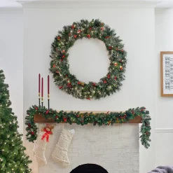 Flash Sale National Tree Company Pre-Lit Artificial Christmas Wreath, Green, Wintry Pine, White Lights, Decorated With Pine Cones, Berry Clusters, Frosted Branches, Christmas Collection, 48 Inches
