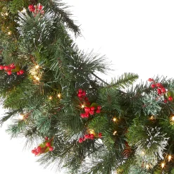 Flash Sale National Tree Company Pre-Lit Artificial Christmas Wreath, Green, Wintry Pine, White Lights, Decorated With Pine Cones, Berry Clusters, Frosted Branches, Christmas Collection, 48 Inches