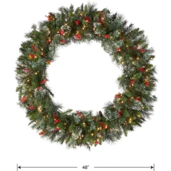Flash Sale National Tree Company Pre-Lit Artificial Christmas Wreath, Green, Wintry Pine, White Lights, Decorated With Pine Cones, Berry Clusters, Frosted Branches, Christmas Collection, 48 Inches