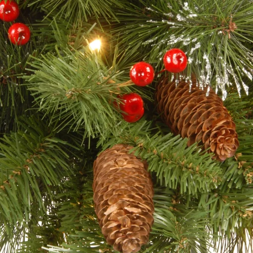Shop National Tree Company Pre-Lit Artificial Christmas Wreath, Green, Crestwood Spruce, White Lights, Decorated With Pine Cones, Berry Clusters, Frosted Branches, Christmas Collection, 36 Inches