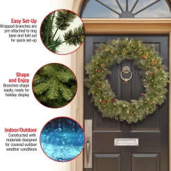 Shop National Tree Company Pre-Lit Artificial Christmas Wreath, Green, Crestwood Spruce, White Lights, Decorated With Pine Cones, Berry Clusters, Frosted Branches, Christmas Collection, 36 Inches