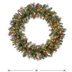 Shop National Tree Company Pre-Lit Artificial Christmas Wreath, Green, Crestwood Spruce, White Lights, Decorated With Pine Cones, Berry Clusters, Frosted Branches, Christmas Collection, 36 Inches