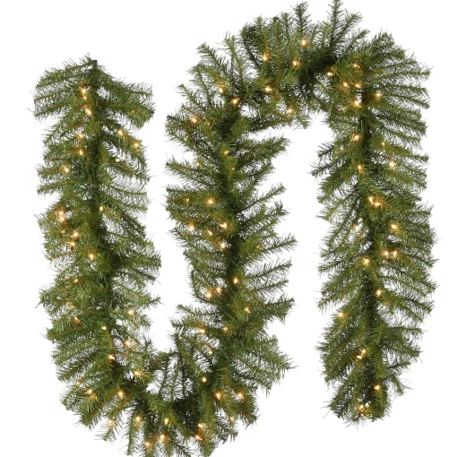 Sale National Tree Company Pre-Lit Artificial Christmas Garland, Green, Norwood Fir, White Lights, Plug In, Christmas Collection, 9 Feet