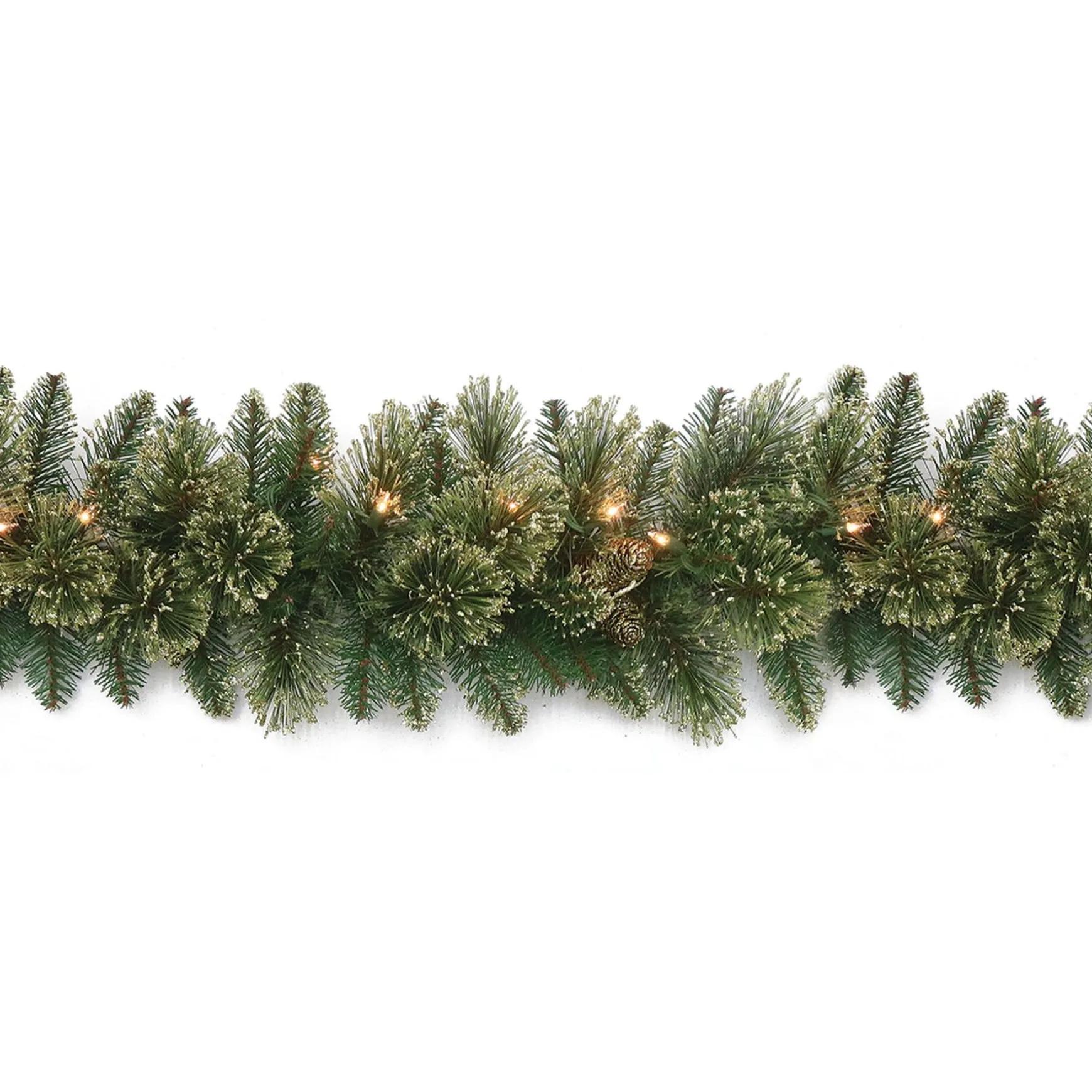 Fashion National Tree Company Pre-Lit Artificial Christmas Garland, Green, Golden Bristle, White Lights, Decorated With Pine Cones, Plug In, Christmas Collection, 9 Feet