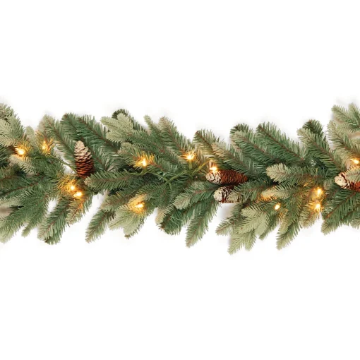 Hot National Tree Company Pre-Lit Artificial Christmas Garland, Green, Copenhagen Spruce, White Lights, Plug In, Christmas Collection, 9 Feet