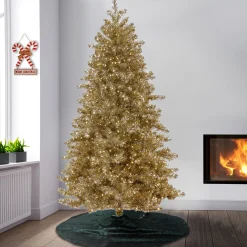 Store National Tree Company , Pre-Lit Artificial Platinum Metallic Christmas Tree, With Warm White Rice Led Lights, Plug In, 7.5 Ft