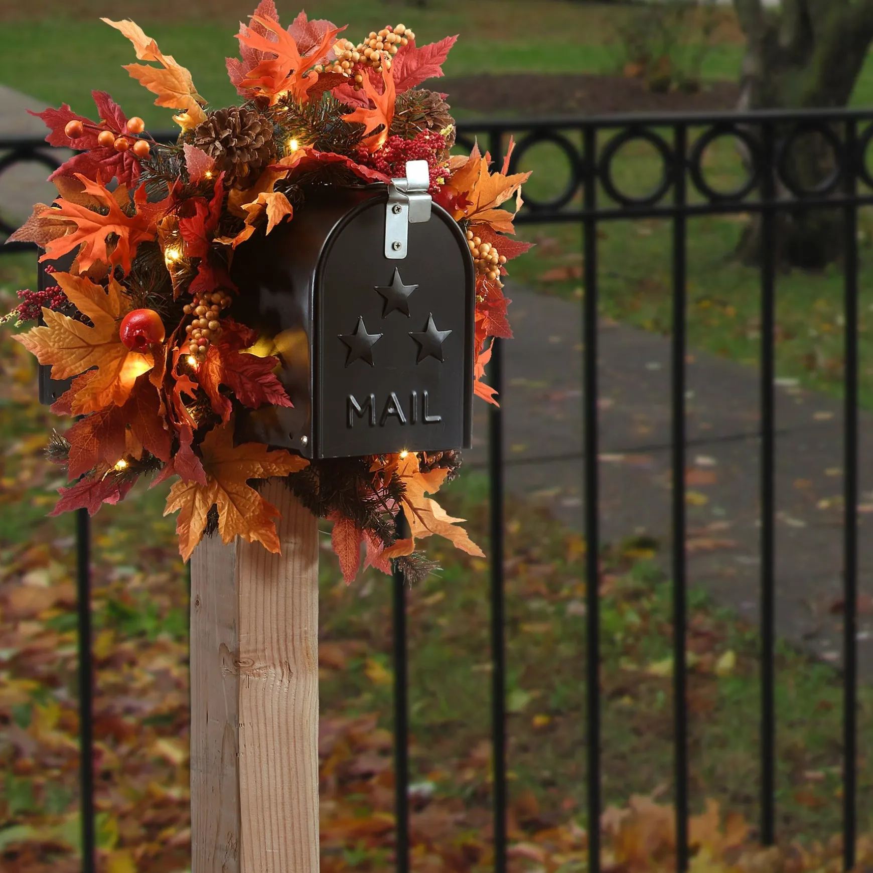 Shop National Tree Company Pre-Lit Harvest Mailbox Decoration, Decorated With Pinecones, Berry Clusters, Maple Leaves, Led Lights, Autumn Collection, 36 In