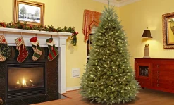 Best National Tree Company Pre-Lit Artificial Full Christmas Tree, Green, Dunhill Fir, Dual Color Led Lights, Includes Stand, 7.5 Feet