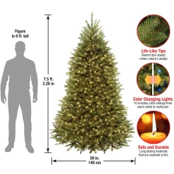 Best National Tree Company Pre-Lit Artificial Full Christmas Tree, Green, Dunhill Fir, Dual Color Led Lights, Includes Stand, 7.5 Feet