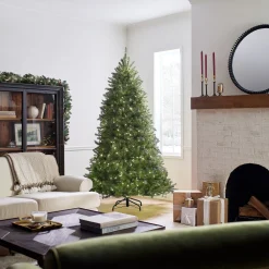 Best National Tree Company Pre-Lit Artificial Full Christmas Tree, Green, Dunhill Fir, Dual Color Led Lights, Includes Stand, 7.5 Feet