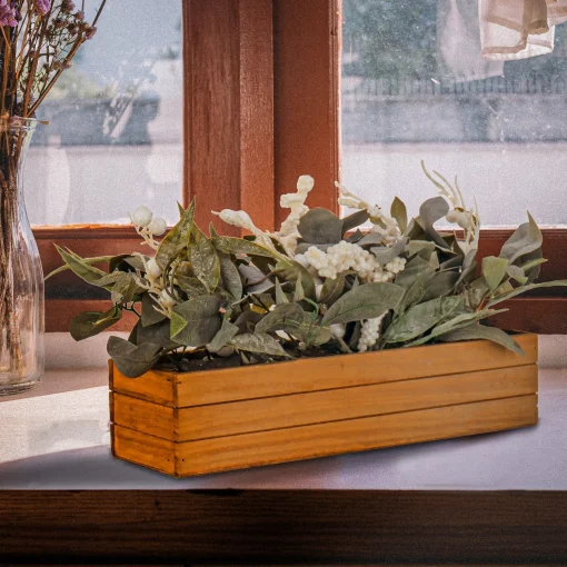 Outlet National Tree Company Rectangular Planter Box With Christmas Greenery, White Berries, 22 In
