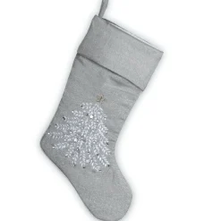 Discount National Tree Company Silver Stocking With Christmas Tree Design