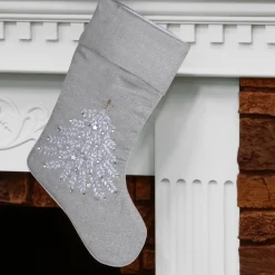 Discount National Tree Company Silver Stocking With Christmas Tree Design
