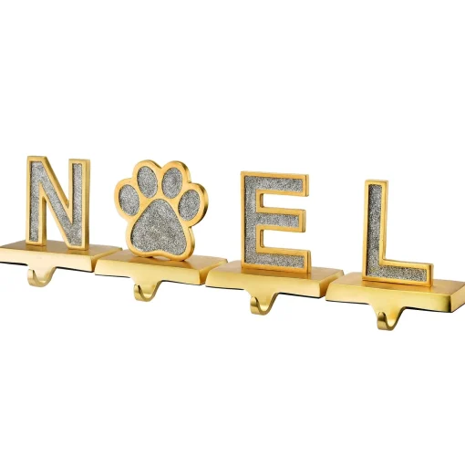Shop National Tree Company Silver Sparkle Noel Christmas Stocking Holders, Silver And Gold With Paw Print, 4 Pieces, 5 In