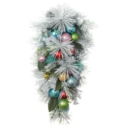 Discount National Tree Company Snowy Pine Decorated Teardrop With Snow Covered Branches And Ball Christmas Ornaments, 33 In
