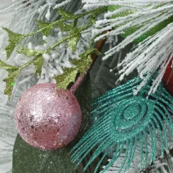Discount National Tree Company Snowy Pine Decorated Teardrop With Snow Covered Branches And Ball Christmas Ornaments, 33 In