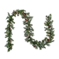 Best National Tree Company 9'X10" Glistening Pine Garland With Pine Cones And Red Berries