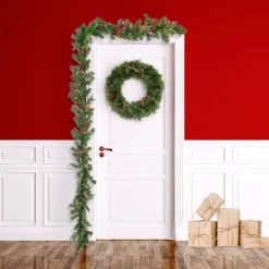 Best National Tree Company 9'X10" Glistening Pine Garland With Pine Cones And Red Berries