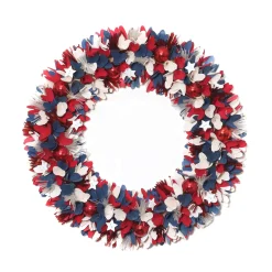 Best National Tree Company Patriotic Artificial Hanging Wreath Foam Base Decorated With Red White And Blue Flowers Petals Tinsel 4Th Of July Collection 21 Inches
