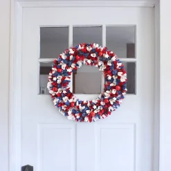 Best National Tree Company Patriotic Artificial Hanging Wreath Foam Base Decorated With Red White And Blue Flowers Petals Tinsel 4Th Of July Collection 21 Inches