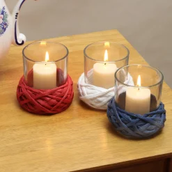 Best Sale National Tree Company Patriotic Candleholders Set Of 3 Holds One Candle Each Decorated With Red White And Blue Thread 4Th Of July Collection 35 Inches