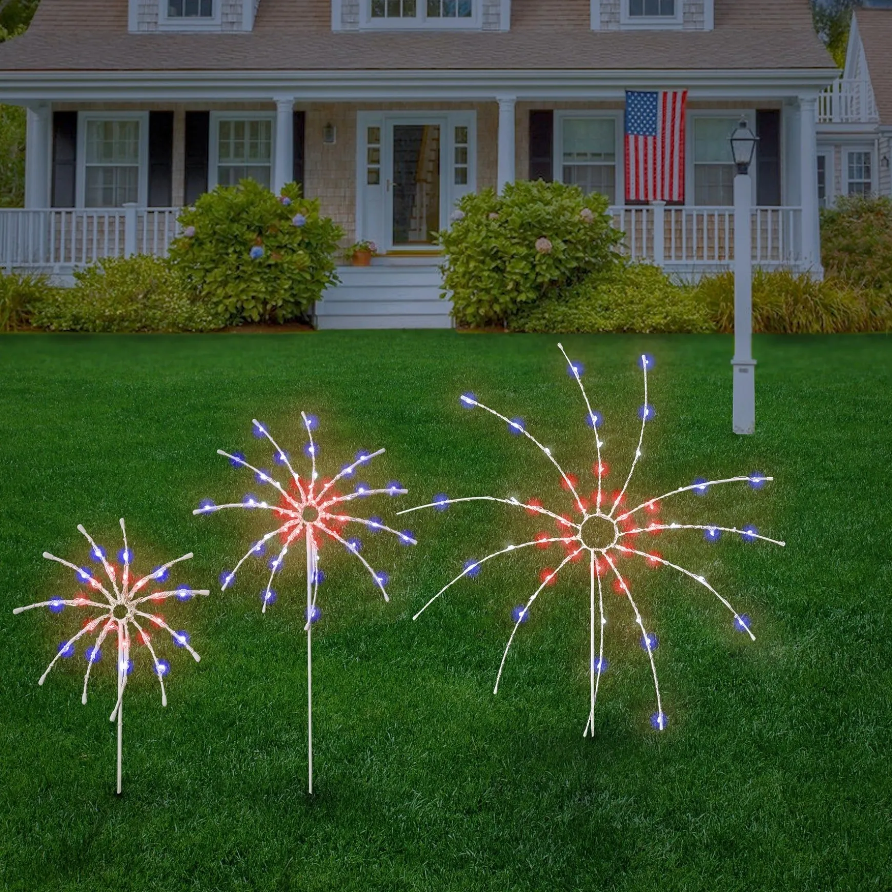Hot National Tree Company Patriotic Light Up Fireworks Lawn Decor, 3Pc, 165 Multi Copper Wire Led Lights, Ul
