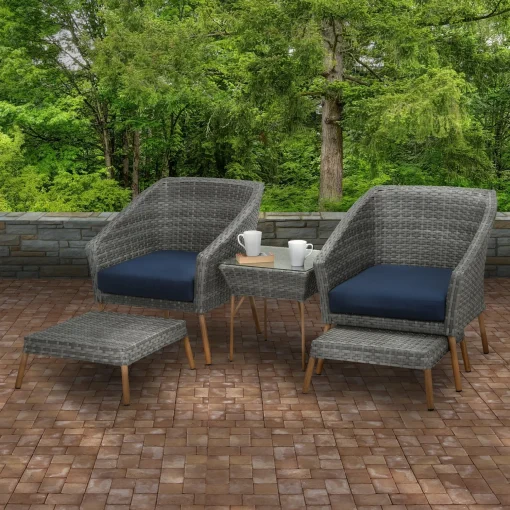 Clearance National Tree Company 5-Piece Gray All Weather Pe Wicker Furniture Set