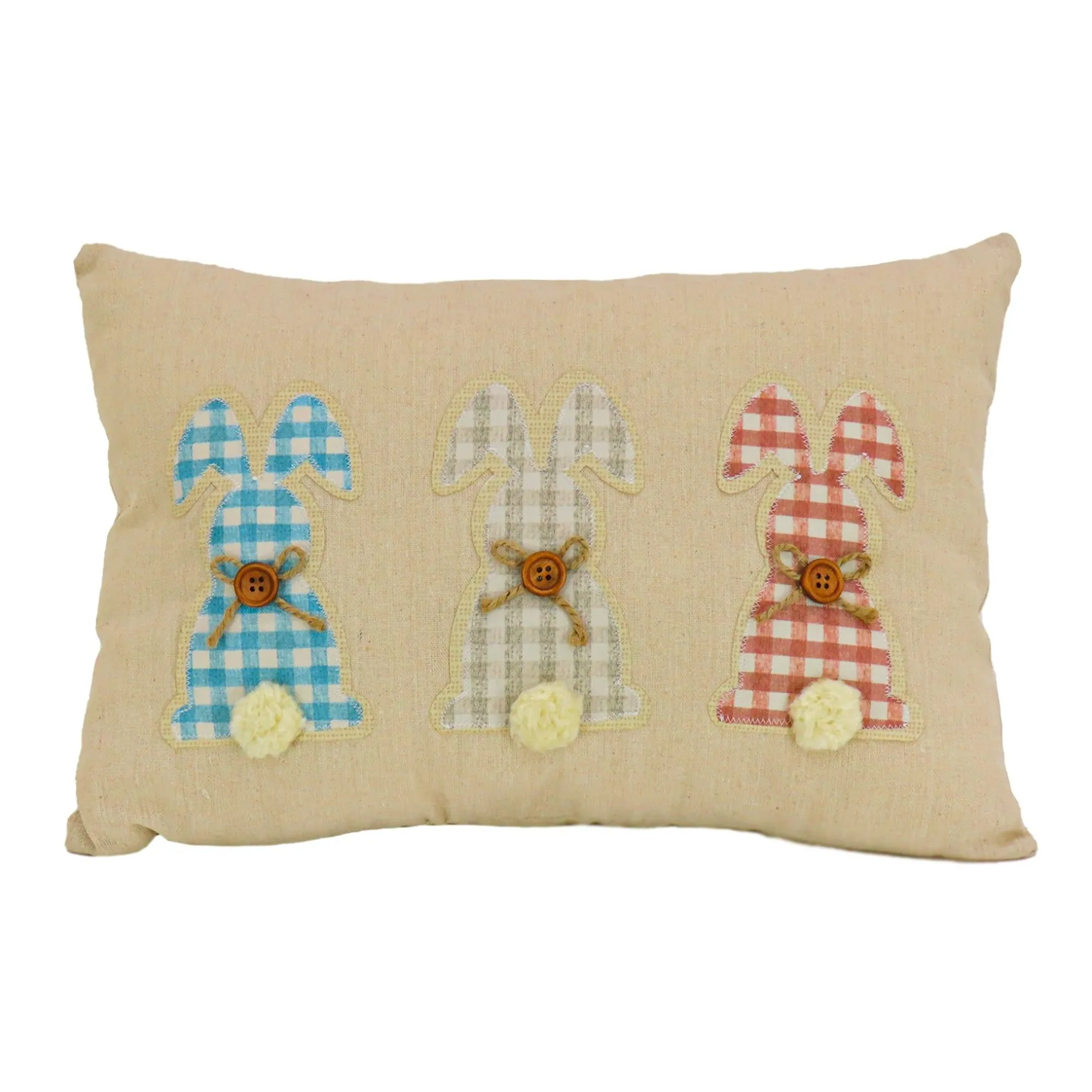 Fashion National Tree Company Plaid Bunnies Decorative Pillow, Beige, Easter Collection, 18 Inches
