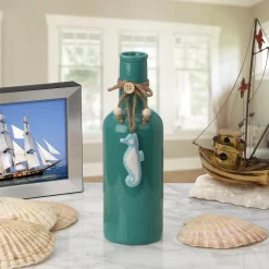 Flash Sale National Tree Company Porcelain Vase, Aqua Green, Decorated With Sea Horse, Spring Collection, 9 Inches