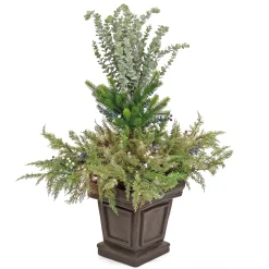 Store National Tree Company Pre Lit Artificial Shrub, Cedar And Evergreen, Decorated With Blue And White Berries, Warm White Led Lights, Includes Stylish Brown Base, Battery Powered, Christmas Collection, 48 Inches