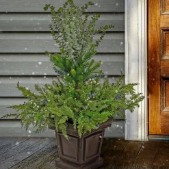 Store National Tree Company Pre Lit Artificial Shrub, Cedar And Evergreen, Decorated With Blue And White Berries, Warm White Led Lights, Includes Stylish Brown Base, Battery Powered, Christmas Collection, 48 Inches