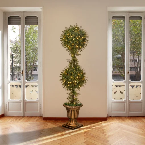 Store National Tree Company Pre-Lit 60" Artificial Mini Tea Leaf Two-Ball