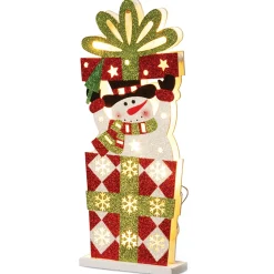 Best National Tree Company Pre-Lit 17" Wooden Gift Box Snowman