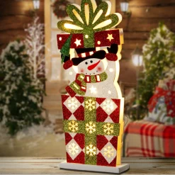 Best National Tree Company Pre-Lit 17" Wooden Gift Box Snowman