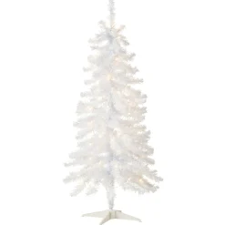 Discount National Tree Company Pre-Lit Artificial Christmas Tree, White Tinsel, White Lights, Includes Stand, 4 Feet