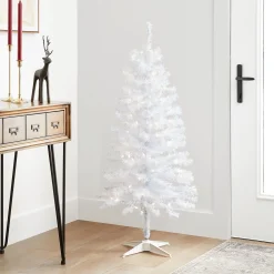 Discount National Tree Company Pre-Lit Artificial Christmas Tree, White Tinsel, White Lights, Includes Stand, 4 Feet