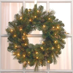 Discount National Tree Company Pre-Lit Artificial Christmas Wreath, Green, Carolina Pine, White Lights, Decorated With Pine Cones, Christmas Collection, 24 Inches