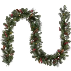 Online National Tree Company Pre-Lit Artificial Christmas Garland, Green, Crestwood Spruce, White Lights, Decorated With Pine Cones, Berry Clusters, Plug In, Christmas Collection, 9 Feet