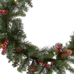 Online National Tree Company Pre-Lit Artificial Christmas Garland, Green, Crestwood Spruce, White Lights, Decorated With Pine Cones, Berry Clusters, Plug In, Christmas Collection, 9 Feet