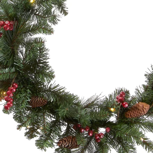 Online National Tree Company Pre-Lit Artificial Christmas Garland, Green, Crestwood Spruce, White Lights, Decorated With Pine Cones, Berry Clusters, Plug In, Christmas Collection, 9 Feet
