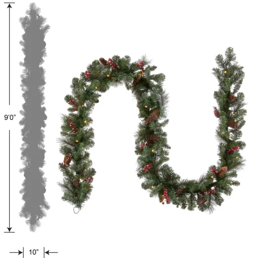 Online National Tree Company Pre-Lit Artificial Christmas Garland, Green, Crestwood Spruce, White Lights, Decorated With Pine Cones, Berry Clusters, Plug In, Christmas Collection, 9 Feet