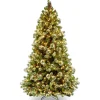 Fashion National Tree Company Pre-Lit Artificial Christmas Tree, Wintry Pine, Green, White Lights, Decorated With Pine Cones, Berry Clusters, Includes Stand, 7.5 Feet