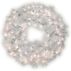 Best Sale National Tree Company Pre-Lit Artificial Christmas Wreath, White, Wispy Willow, White Lights, Christmas Collection, 30 Inches