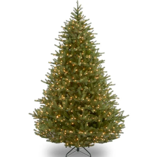 Pre-Lit Artificial Christmas Tree, Noble Fir, Green, White Lights, Includes Stand, 7.5 Feet^National Tree Company Cheap